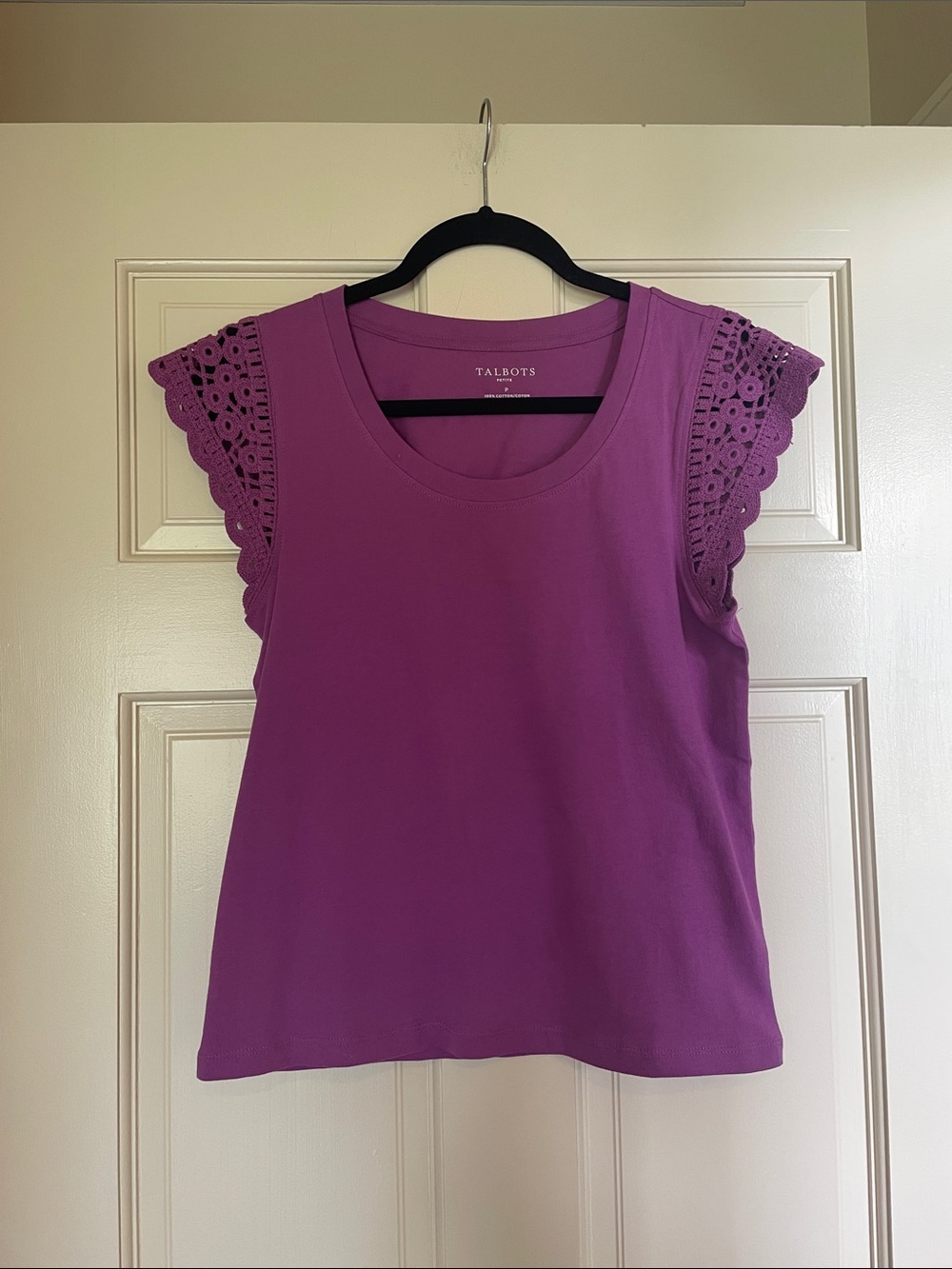 Talbots Magenta Crochet Cap Sleeve Cotton Tank